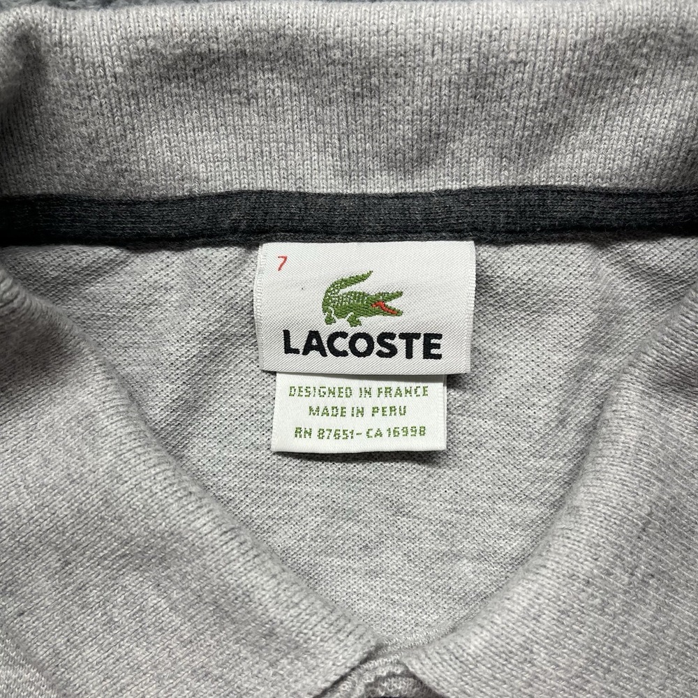 Lacoste Men Polo Shirt Size 7 Gray Striped 100% Cotton Classic Fit Made In Peru - Picture 2 of 7